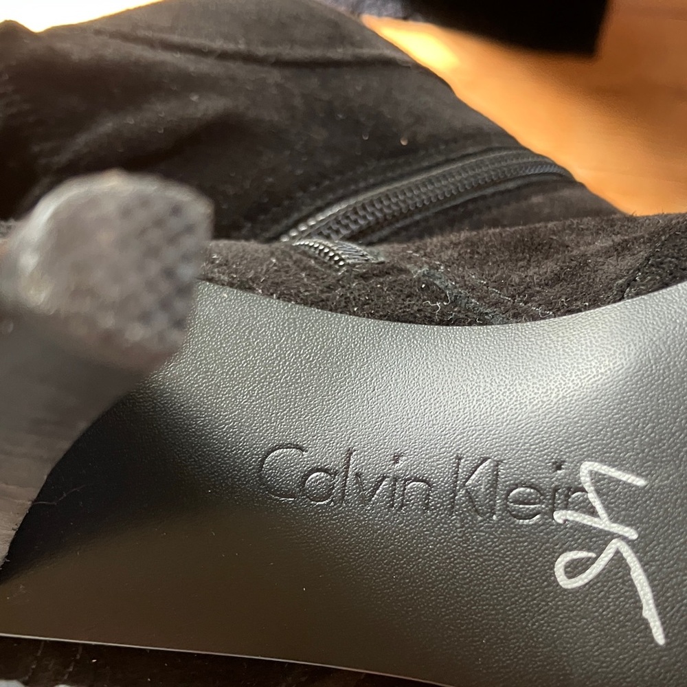 Calvin Klein Black Suede Peep-Toe Ankle Booties - Picture 7 of 8